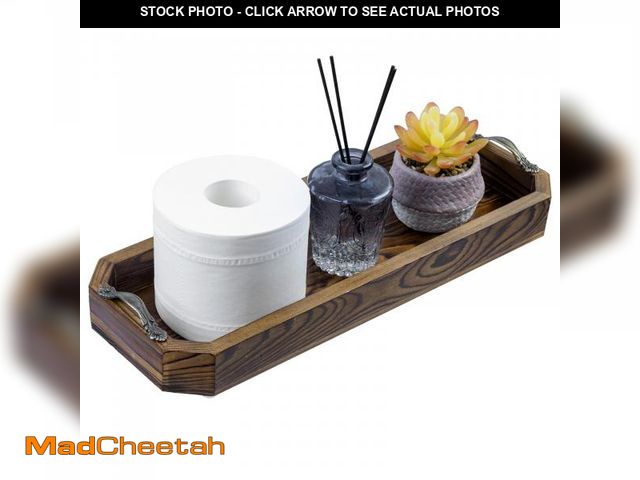 Lot 74-11554083 - MyGift Wooden Vanity Tray, Rustic Burnt Solid Wood Toilet Tank Tray - Decorative Octagonal Cosmetic ...