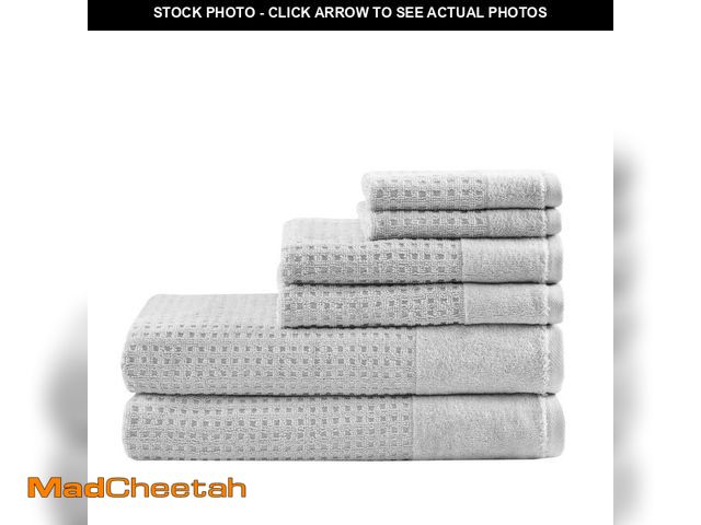 Lot 74-12684212 - Madison Park Spa Waffle 6-Piece Grey Cotton Jacquard Antimicrobial Towels Set - UNUSED