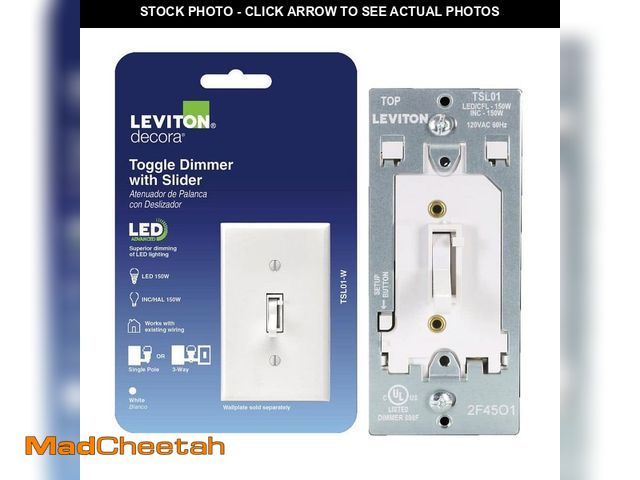 Lot 74-14277565 - Leviton Toggle Slide White LED Advanced Dimmer Switch for LED and Incandescent Bulbs, 150-Watt Singl...