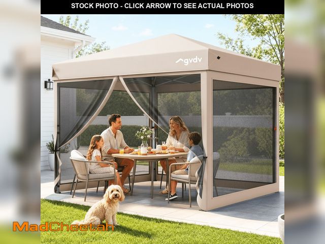 Lot 74-14310381 - GVDV 10ft x 10ft Pop-Up Canopy, Outdoor Canopy tent with Adjustable Height, Mosquito Netting, Zipper...