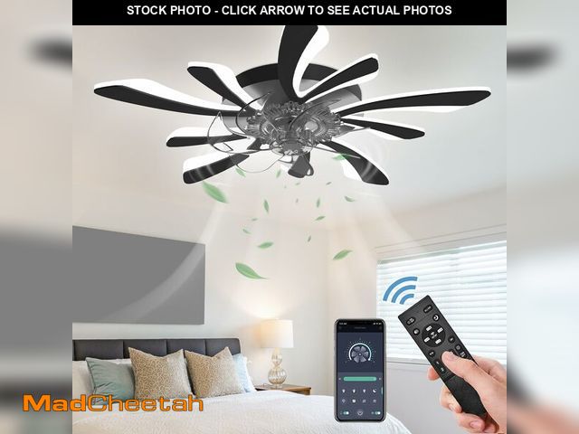 Lot 74-12712409 - GooComfy Dimmable Ceiling Fan with Light and Remote Control, 31" Small Flush Mounted Ceiling Fan wit...
