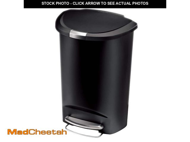 Lot 74-14605013 - simplehuman 13 Gallon Semi-Round Step Kitchen Trash Can, Black Plastic with Soft-Close Locking Lid C...