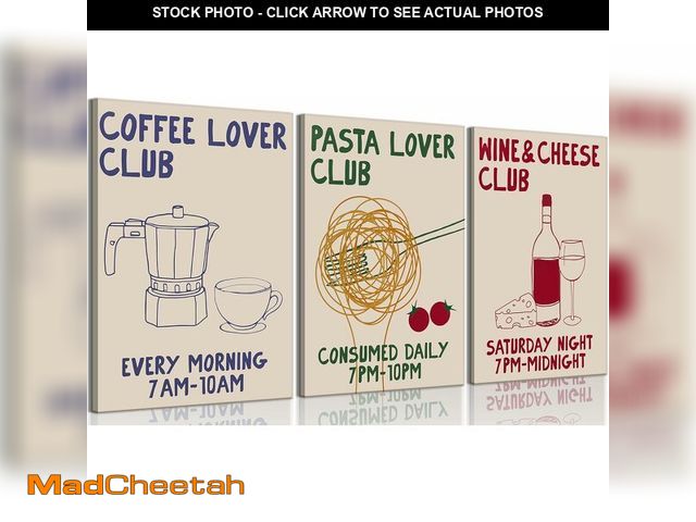 Lot 74-12865794 - 3Pcs Hand Drawn Kitchen Canvas Wall Art Vintage Funny Club Wall Decor Pictures Mid Century Modern Fo...