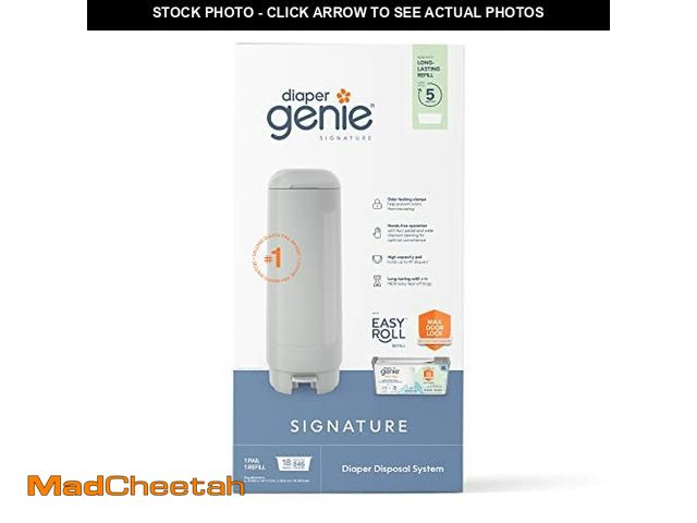 Lot 74-12664972 - Diaper Genie Signature Pail (Grey) Includes 1 Easy Roll Refill with 18 Bags | Holds Up to 846 Newbor...