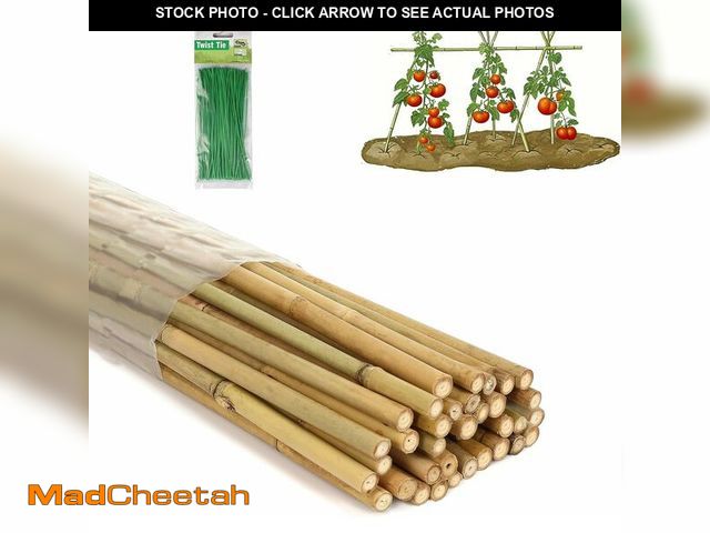 Lot 74-14284593 - 4 Ft Bamboo Stakes with 100 Twist Ties Natural Bamboo Garden Stakes for Tomatoes Cucumber Grapes Pol...
