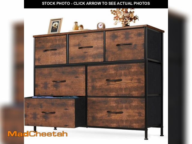 Lot 74-13382460 - NEWBULIG Fabric Storage Tower Dresser with 7 Drawers TV Stand Organizer Sturdy Steel Frame Wood Top ...