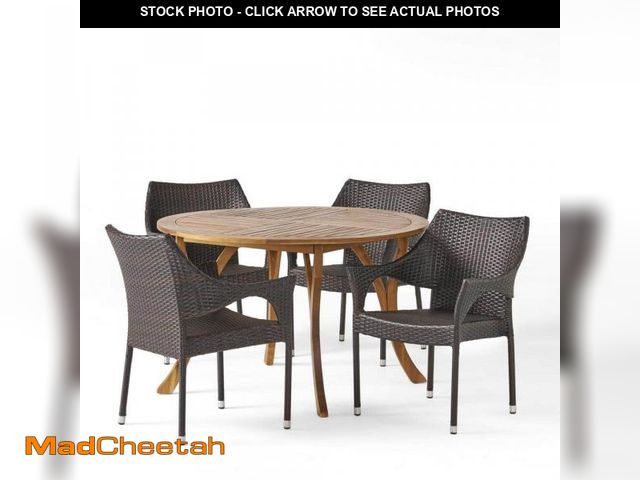 Lot 74-12517914 - (CHAIRS ONLY)Noble House Laurent Multi-Brown 5-Piece Wood and Faux Rattan Outdoor Patio Dining Set -...