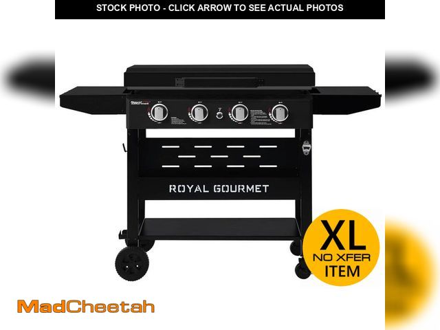 Lot 74-14221873 - Royal Gourmet 4-Burner Propane Gas Griddle with Hood, Collapsible Side Shelves, 52000 BTU, Electroni...