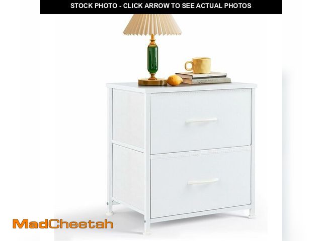 Lot 74-13733909 - Nightstand, Small 2 Drawer Dresser End Table Bedside Furniture, Wooden Top Fabric Bins for Bedroom, ...