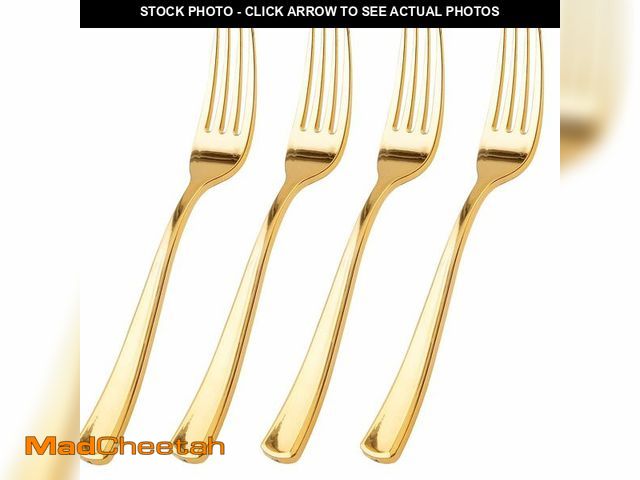 Lot 74-14274049 - WDF 100 Pcs Gold Plastic Forks - Heavy Duty Sturdy&amp;Durable Forks Disposable 7.4inch - Elegant Go...