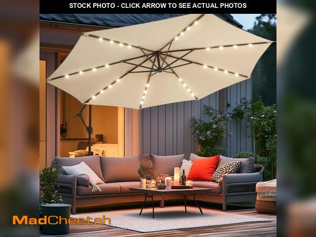 Lot 74-12156709 - wikiwiki 10ft Solar LED Offset Hanging Market Cantilever Patio Umbrella for Backyard, Poolside, Lawn...