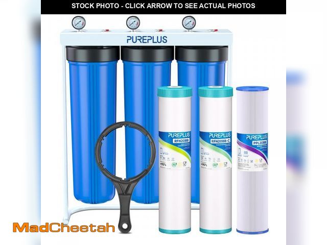 Lot 74-12174699 - PUREPLUS 20-Inch 3-Stage Whole House Water Filter, Home Filtration System | Pleated Pre-Filter, Acti...