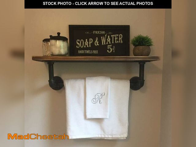 Lot 74-14366542 - MBQQ 1 Tier Shelving Bathroom Pipe Shelves with Towel Bar Over Toilet, 24 inch Pine Wood Floating Sh...