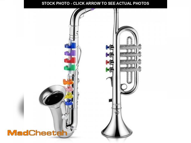 Lot 74-12309313 - Lewtemi Set of 2 Musical Instruments Include Toy Trumpet and Saxophone Set Plastic Trumpet Education...