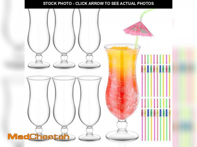 Lot 74-12303716 - Baderke 6 Pcs Plastic Hurricane Glasses 13.5oz Break Resistant Reusable Plastic Pina Colada Cocktail...