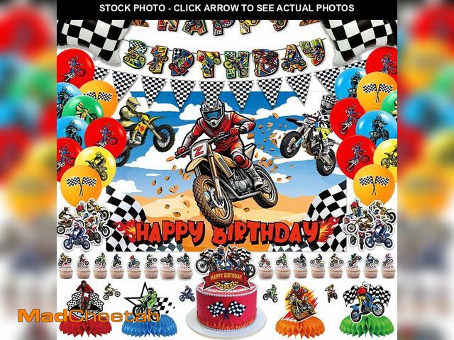 Lot 74-13539729 - 94PCS Dirt Bike Birthday Party Decorations Dirtbike Motocross Party Supplies Includes Banner Backdro...