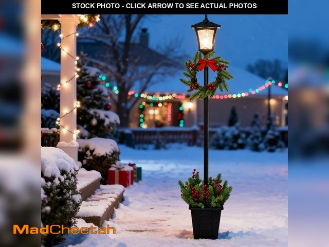 Lot 74-12762167 - LEOKED 59" Solar Christmas Lamp Posts with Flowerpot, Outdoor Decorative Christmas Light Post, Water...