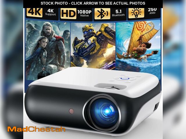 Lot 74-14381159 - HAPPRUN Native 1080P Projector, Bluetooth Home Theater Movie Projector with Built-in Speaker, Compat...