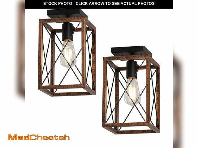 Lot 74-13567148 - Briglusear 2 Pack Semi Flush Mount Farmhouse Ceiling Lights,Small Vintage Ceiling Lighting with Wood...