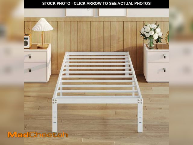 Lot 74-12890774 - Maenize 16 inch White Twin XL Bed Frames, Metal Platform Twin XL Bed Frame with High Storage, Eassy ...