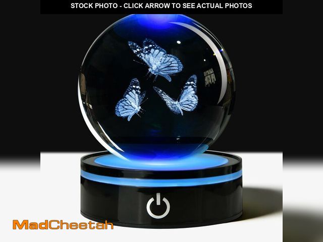 Lot 74-14271549 - QIANCHANG 3D Butterfly Crystal Ball with LED Stand, 80mm K9 Crystal Glass Sphere Night Light Lamp, B...