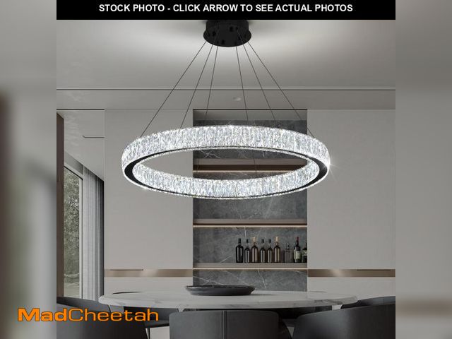 Lot 74-12387739 - IDEQUY Modern LED Dimmable Crystal Chandelier 31.5" Ring Pendant Light Adjustable Black Round Crysta...