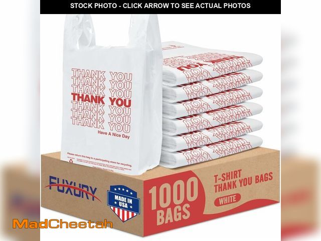 Lot 74-12326572 - Fuxury 1000 Count Thank You Plastic Bags (12" x 6.5" x 21") White, T-shirt, Grocery, Take Out, To Go...
