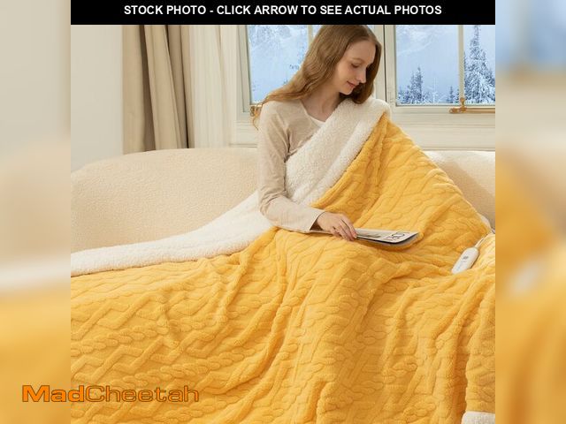 Lot 74-12714429 - LUZARTA Electric Blanket Twin Size 62"X84" Yellow - Soft Thick Warm Sherpa Heated Blanket for Winter...