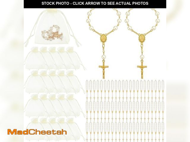 Lot 74-13949937 - Fumete 60 Pieces Mini Rosary Favors Baptism Favors Acrylic Rosary Beads Finger Baptism Rosaries with...