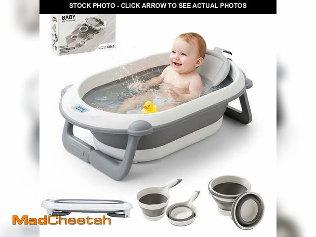 Lot 74-14588204 - Oioane Collapsible Baby Bathtub with Soft Cushion &amp; Thermometer, Portable Non-Slip Bath Tub for ...