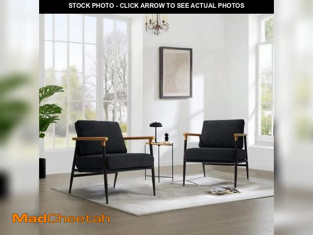 Lot 74-12492990 - Uixe Modern Black Cotton Fabric Upholstered Arm Chair with Metal Legs(Set of 1) - UNUSED