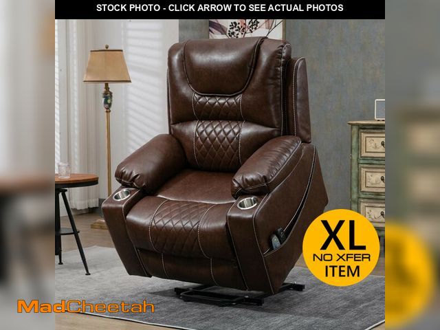 Lot 74-12465492 - YOFE Oversized Brown Breathable Leather Electric Recliner Chair Elderly Power Lift Chair with Massag...