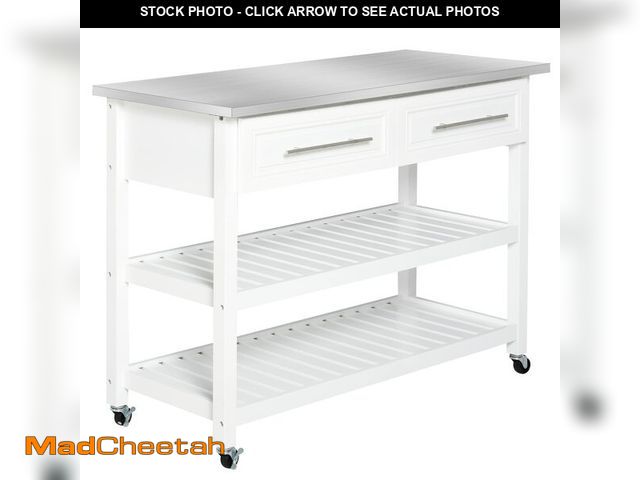 Lot 74-12784605 - HOMCOM Kitchen Island with Stainless Steel Top, Traditional Kitchen Island with Storage, Butcher Blo...