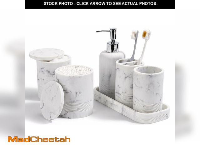 Lot 74-14378355 - Bathroom Accessories Set, 6-Piece Bathroom Accessory Set, Toothbrush Holders Set, Soap Dispenser, Va...