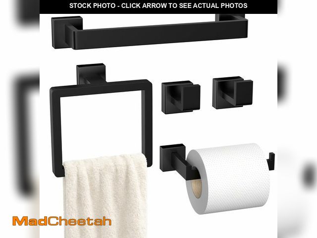 Lot 74-14377362 - 5-Pieces Matte Black Bathroom Hardware Accessories Set, SUS304 Stainless Steel Bath Towel Bar Set, T...
