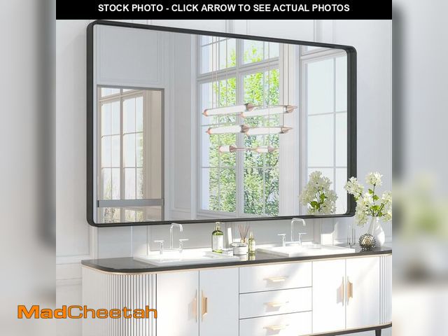 Lot 74-13070963 - TETOTE 60 x 36 Inch Bathroom Mirror, Matte Black Metal Frame Modern Farmhouse Decorative Rectangle W...