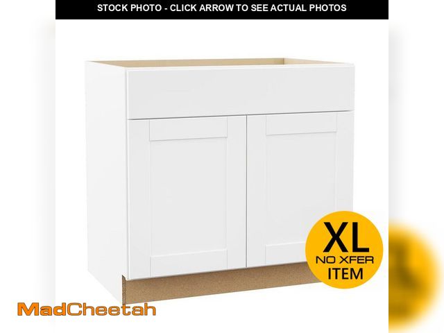 Lot 74-13648003 - Hampton Bay Shaker 36 in. W x 24 in. D x 34.5 in. H Assembled Sink Base Kitchen Cabinet in Satin Whi...