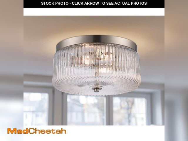 Lot 74-14361963 - Monteaux Lighting 11.75 in. 2-Light Brushed Nickel Flush Mount Ceiling Light Fixture with Clear Ribb...