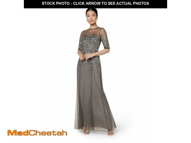 Lot 74-12497305 - Adrianna Papell Women's 3/4 Sleeve Beaded Illusion Gown with Sweetheart Neckline, Lead, 16 - UNUSED