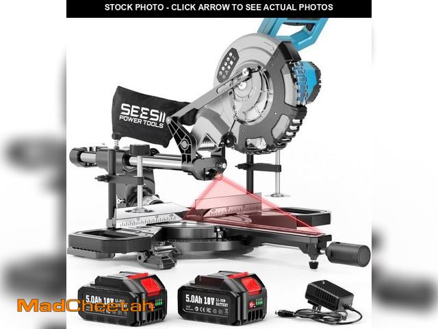 Lot 74-12337037 - SEESII Sliding Compound Miter Saw: Cordless Power Miter Saw with Laser Guide 8-Inch, 2 * 5000 mAh Ba...