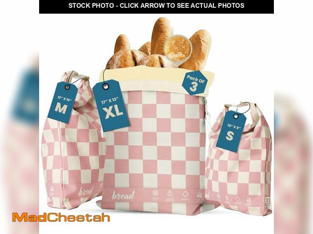 Lot 74-14143747 - 3-Pack Premium Reusable Beeswax Bread Bags (XL, M, S) - Organic Cotton Beeswax Bread Storage Bag for...
