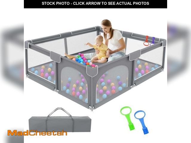 Lot 74-12143944 - Ucradle Baby Playpen, 50x50x27" Large Activity Center with Gate, Anti-Slip Base, Gray - UNUSED