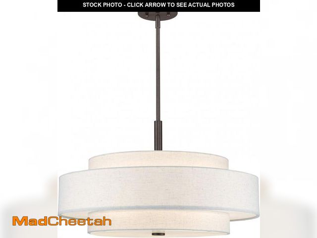Lot 74-12169208 - Livex Lighting Fabric Shade 52138-91 Meridian 5 Light Brushed Nickel Pendant - UNUSED