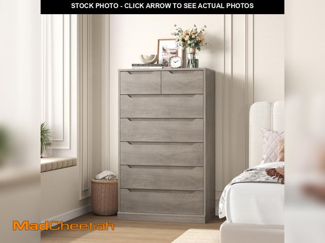 Lot 74-12401883 - Homfa 7 Drawer Dresser, 51.3"H Wood Storage Cabinet with Upgraded Stable Base, Vertical Chest for Be...
