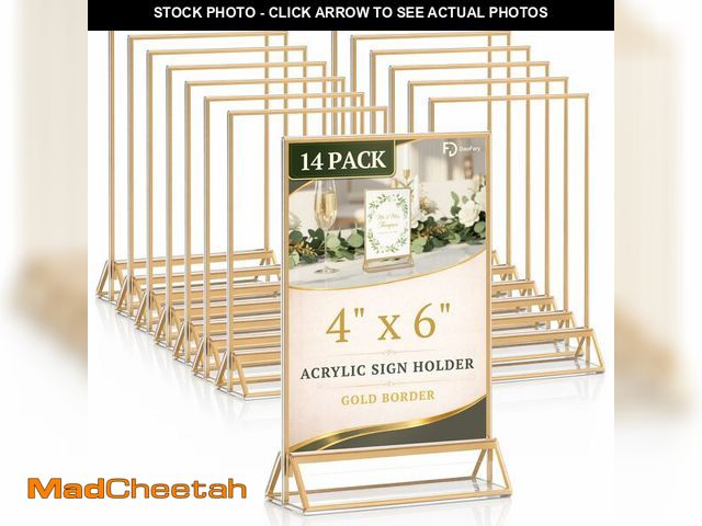 Lot 74-14207759 - Daofary Acrylic Sign Holder 4x6, 14 Pack Double Sided Clear Gold Frame Tabletop Display, Menu Flyer ...