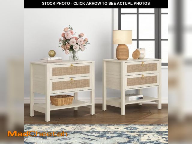 Lot 74-12108165 - SICOTAS Cream White Nightstands Set of 2 for Small Spaces, Boho Nightstand Beside Table Oversize Woo...