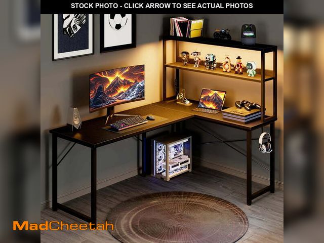 Lot 74-14586962 - Casacomoda L Shaped Gaming desk, 53 Inch Computer Desk with Shelves, Reversible Display Shelf Gaming...