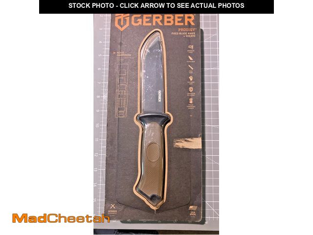 Lot 74-12886423 - New Gerber Prodigy Fixed Blade Knife Coyote Brown w/Sheath Fine Edge Made In USA - UNUSED