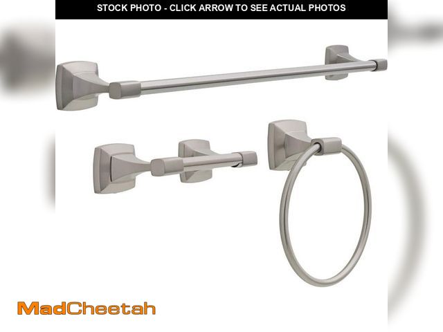 Lot 74-14594821 - Delta Portwood 3-Piece Bath Hardware Set with 24 in. Towel Bar, Toilet Paper Holder, Towel Ring in B...