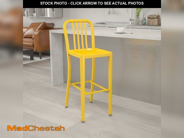 Lot 74-14581827 - Flash Furniture Commercial Grade 30" High Yellow Metal Indoor-Outdoor Barstool with Vertical Slat Ba...